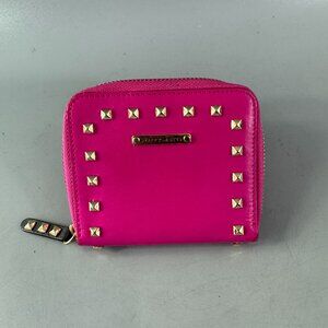 Rebecca Minkoff All-Leather Zip Around Studded Wallet in Hot Pink